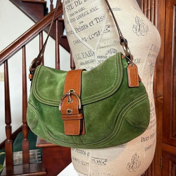 Coach Soho Green Brown Suede Leather Vintage Rare Purse Handbag Y2k 90s - Picture 2 of 8
